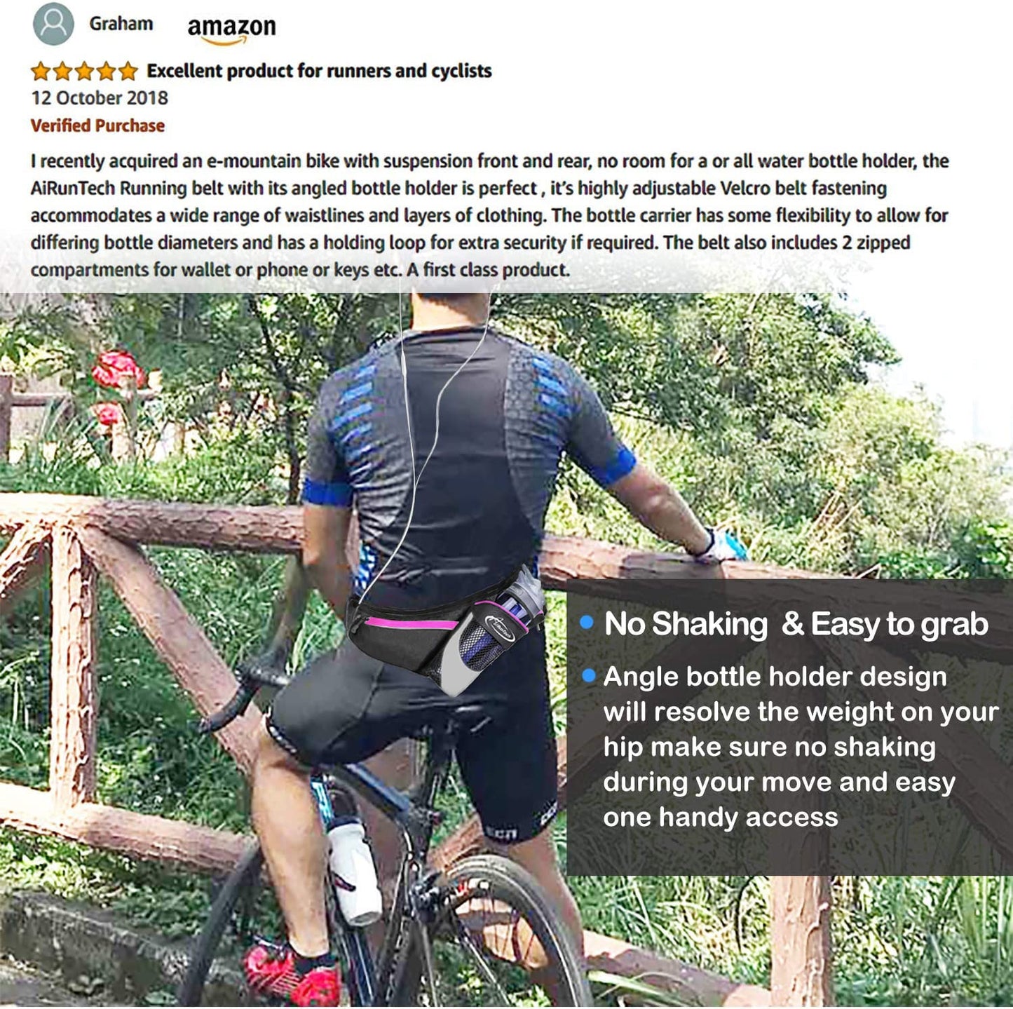 AiRunTech Upgraded No Bounce Hydration Belt Can be Cut to Size Design Strap for Any Hips for Men Women Running Belt with Water Bottle Holder with Large Pocket Fits Most Smartphones(Pink)