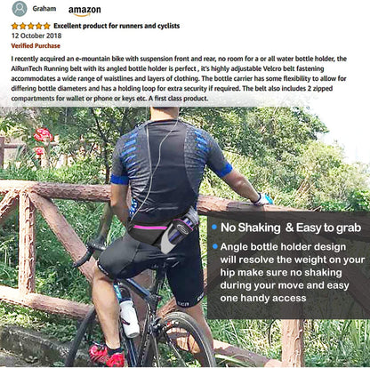 AiRunTech Upgraded No Bounce Hydration Belt Can be Cut to Size Design Strap for Any Hips for Men Women Running Belt with Water Bottle Holder with Large Pocket Fits Most Smartphones(Pink)