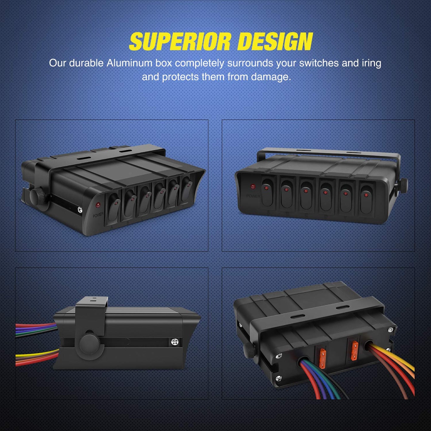 Nilight - 6 Gang Rocker Switch Box SPST Toggle Switch Panel 12V 24V 20A Switch Panel 60Amp Max for Automotive Cars Vehicles Boats RVs Campers SUVs