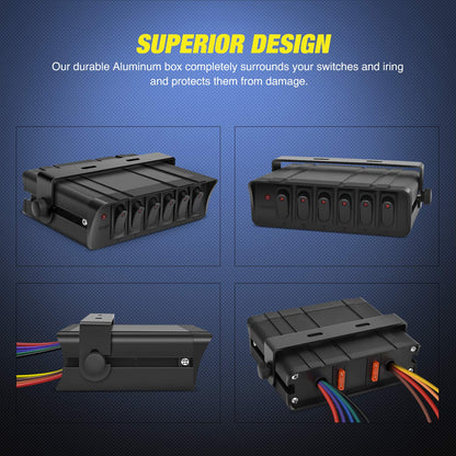 Nilight - 6 Gang Rocker Switch Box SPST Toggle Switch Panel 12V 24V 20A Switch Panel 60Amp Max for Automotive Cars Vehicles Boats RVs Campers SUVs