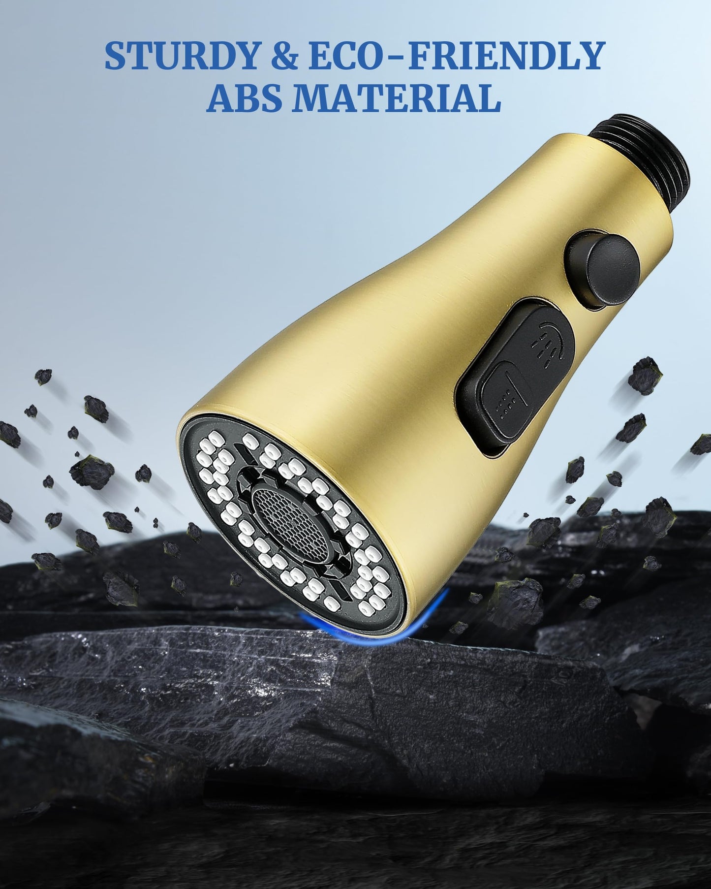 Kitchen Faucet Sprayer Head Replacement - with 15 Adapters Pull Down Faucet Spray Head, Pull Out Faucet Sprayer Nozzle, 3 Function Kitchen Tap Spray Spout Part Connector, Brushed Gold