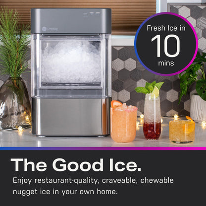 GE Profile Opal 2.0, Chewable Crunchable Countertop Nugget Ice Maker, Scoop included, 38 lbs in 24 hours, Pellet Ice Machine with WiFi & Smart Connected, Stainless Steel