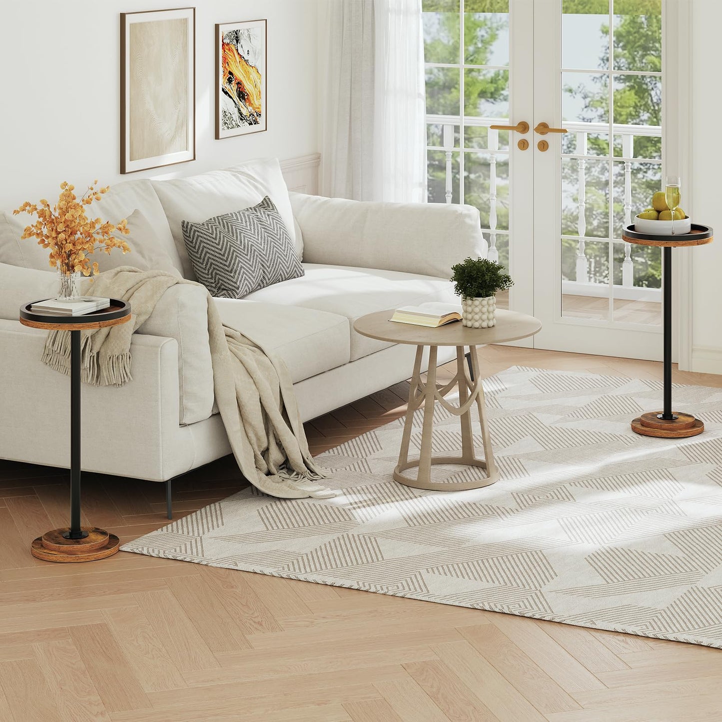 HOOBRO Small Round Side Table, Drink Table, Coffee Martini Table with Pedestal for Small Spaces in Living Room, Bedroom, Sofa Couch, Rustic Brown BF168BZ01