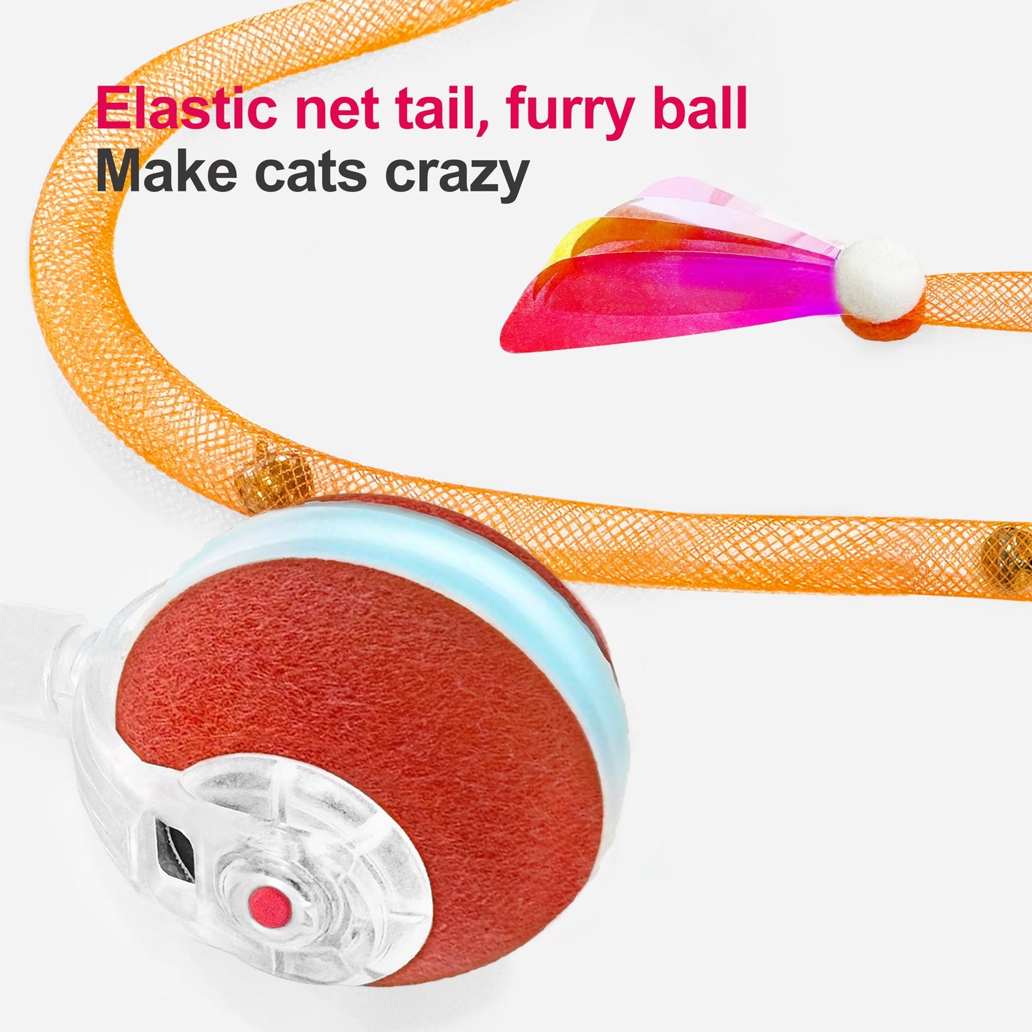 Jkanti Interactive Cat Toys for Indoor Cats,The 3rd Generation Agile Moving Cat Ball with Elastic Mesh Tail,Automatic Kitten Toys for Bored Indoor Adult Cats,Motion Activated (Orange)
