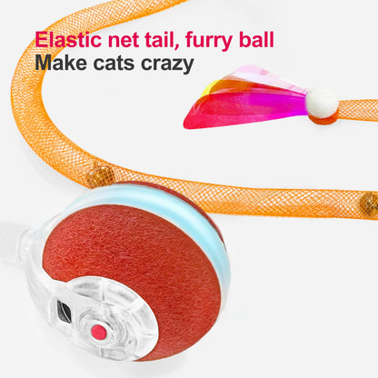 Jkanti Interactive Cat Toys for Indoor Cats,The 3rd Generation Agile Moving Cat Ball with Elastic Mesh Tail,Automatic Kitten Toys for Bored Indoor Adult Cats,Motion Activated (Orange)