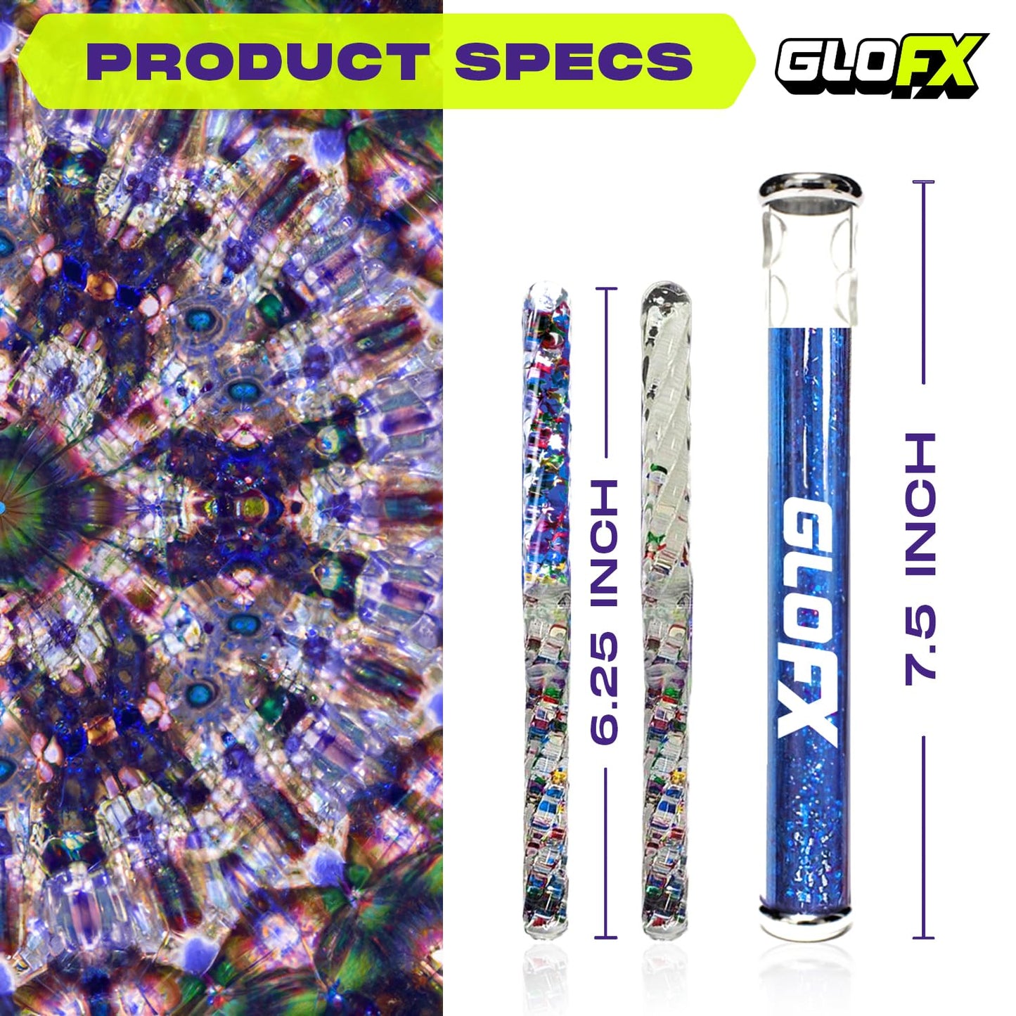 GloFX 7.5-inch Blue Liquid X Kaleidoscope Tube - Colorful Kaleidoscopes for Adults, Flow Toys Rave Glitter Wands - Sensory Glitter Wands and Rave Toys
