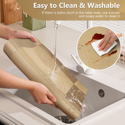 Placemats Set of 6, Place Mats for Kitchen Dining Table, Heat-Resistant Anti-Skid Stain Washable PVC Table Mats, Easy to Cleaning Woven Vinyl Dinner Mats