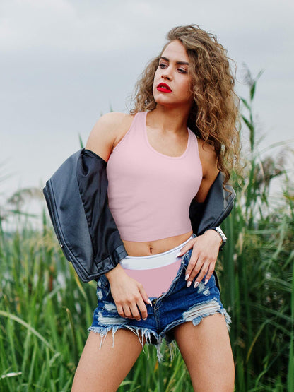 4 Pieces Women Basic Crop Tank Top Short Sleeveless Sports Crop Top (Pink, Black, Blue, White, Small)