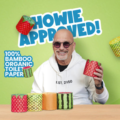 Gaias Premium and Soft Fruit TP Organic Bamboo Toilet Paper | 24 Mega Rolls, 3 Ply, 370 Sheets | FSC Certified, PFAS & BPA Free, Eco-Friendly, Sustainable Tissue - Plastic Free, Septic Safe, Vegan