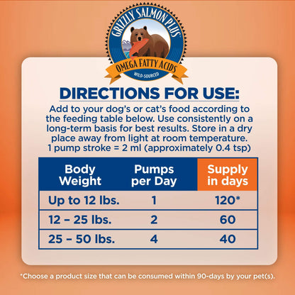 Grizzly Pet Products Salmon Plus Omega 3-6-9 Food Supplement for Dogs and Cats, 8 Ounce