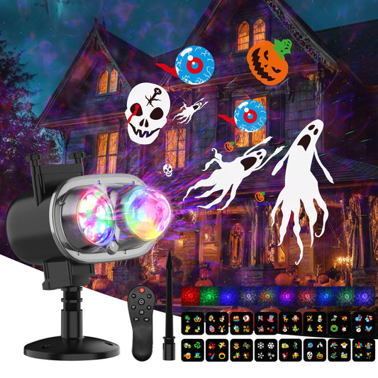 LED Christmas Projector Lights,2-in-1 Ocean Wave Projector,16 Slides 10 Colors,Remote Control Indoor Outdoor Waterproof Holiday Light for Halloween Christmas Birthday Party Garden Landscape Decoration