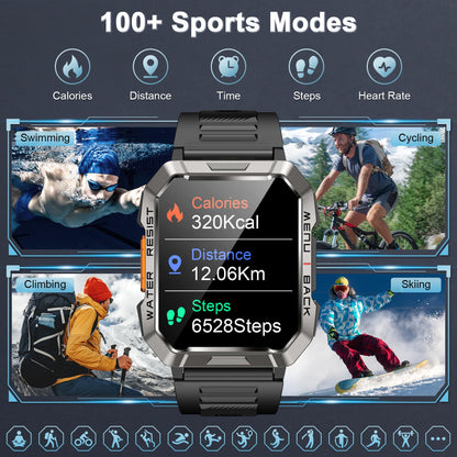 Military Smart Watch for Men(Answer/Make Call), Outdoor Sports Smartwatch with Flashlight/100 Days Battery/Compass/Heart Rate/SpO2/Sleep Monitor/2 Straps, Fitness Tracker for iPhone/Android Phones