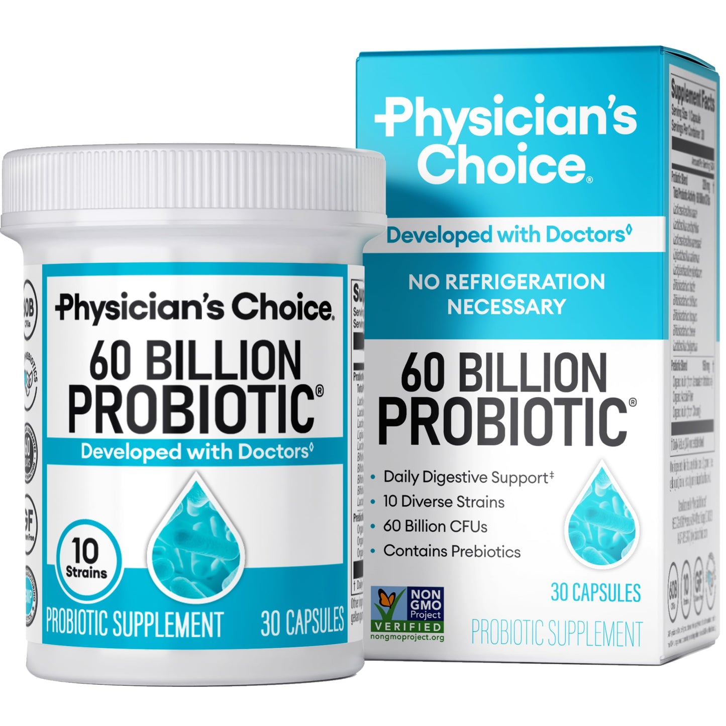 Physician's Choice Probiotics 60 Billion CFU - 10 Strains + Organic Prebiotics - Immune, Digestive & Gut Health - Supports Occasional Constipation, Diarrhea, Gas & Bloating - for Women & Men - 30ct