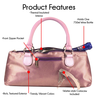 Primeware Wine Clutch Bag (Thermal Insulated) Trendy Women’s Carry Tote | Holds Red & White 750mL Bottles | Trendy Fashion | Incl. Portable Waiter-Style Corkscrew