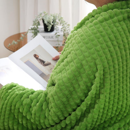 Puncuntex Flannel Fleece Throw Blanket Apple Green 60"×80",Super Soft Plush Cozy Blanket with Square Grid Design Luxury for Couch Sofa Chair