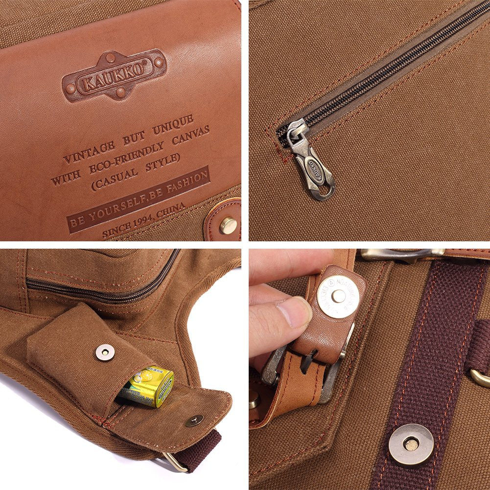 Mens Vintage Canvas Shoulder Bag Military Messenger Sling Bags Chest Leather Bag(SG255-Canvas Khaki)