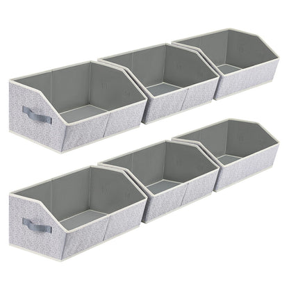 Homsorout Closet Organizers Bins 6 Packs - Large Closet Shelf Organizer with Handles, Fabric Trapezoid Storage Bins, Collapsible Storage Cubes for Clothes, Towels, Light Gray