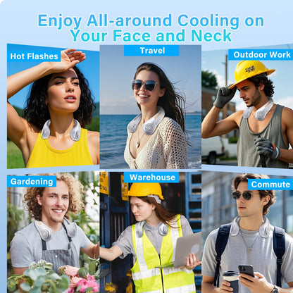 Portable Neck Fan - Rechargeable Personal Fan with Neck Brace, 5 Speeds, All-Around Cooling, Hands-Free Bladeless Lightweight Quiet Neck Fans That Blow Cold Air Gift for Women/Men, Hot Flashes, Travel
