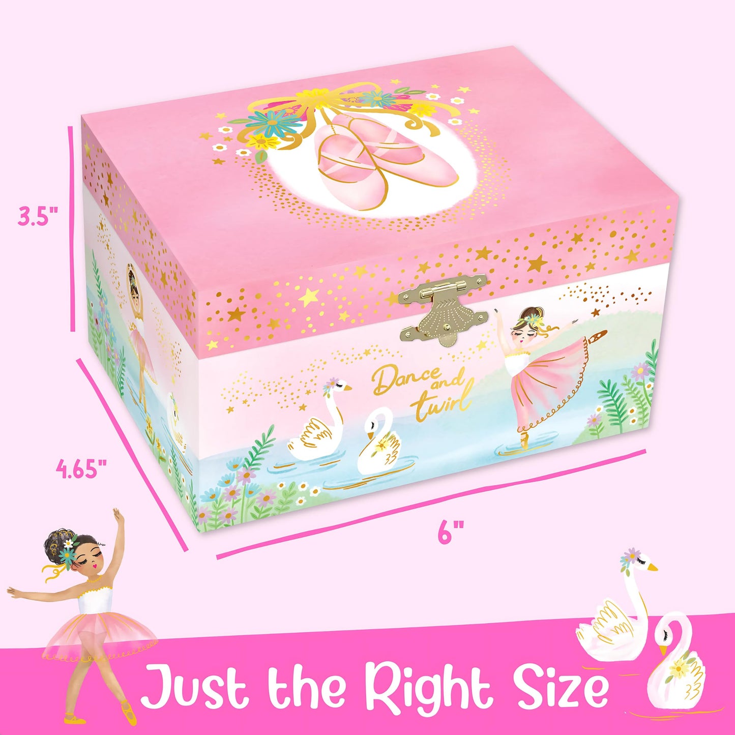 Musical Ballerina Jewelry Box for Girls - Kids Music Box with Spinning Ballerina, Ballet Birthday Gifts for Little Girls, Jewelry Boxes, 6 x 4.7 x 3.5 in - Ages 3-10,Pink