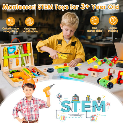 KIDWILL Kids Tool Set with Electric Drill & DIY Stickers, Toddler Tool Set for Kids Ages 3-5 Year Old Boys Girls, Pretend Play STEM Montessori Educational Construction Toys