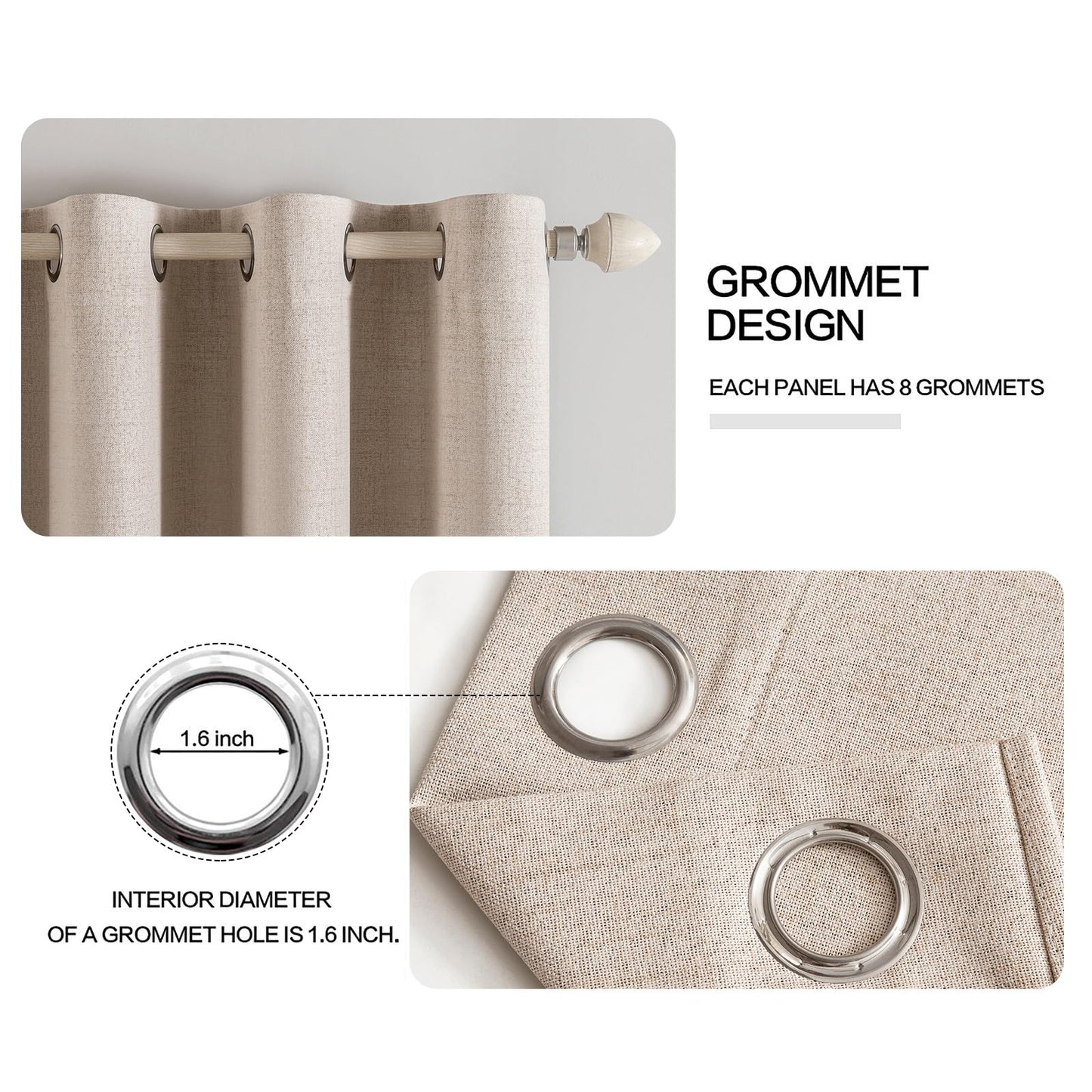 MIULEE 100% Blackout Linen Textured Curtains for Bedroom Solid Thermal Insulated Natural Beige Grommet Room Darkening Curtains & Drapes Luxury Decor for Living Room Nursery 52 x 84 Inch (2 Panels)