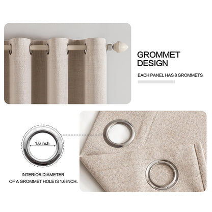 MIULEE 100% Blackout Linen Textured Curtains for Bedroom Solid Thermal Insulated Natural Beige Grommet Room Darkening Curtains & Drapes Luxury Decor for Living Room Nursery 52 x 84 Inch (2 Panels)