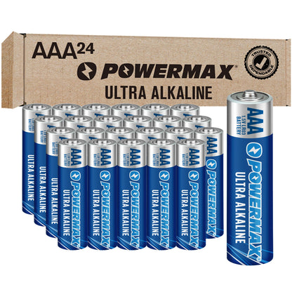 Powermax 24-Count Triple AAA Batteries, Ultra Long Lasting Alkaline Battery for Home and Office, 10-Year Shelf Life, Reclosable Packaging