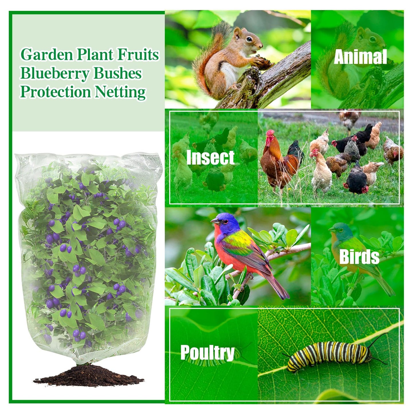 Insect Bird Barrier Mesh, Garden Netting Barrier, Bird Netting, Netting for Plant with Drawstring, 3.5 x 4.6 FT Tomato Protective Cover, Large Potted Fruit Protectors Cover for Blueberry Bushes