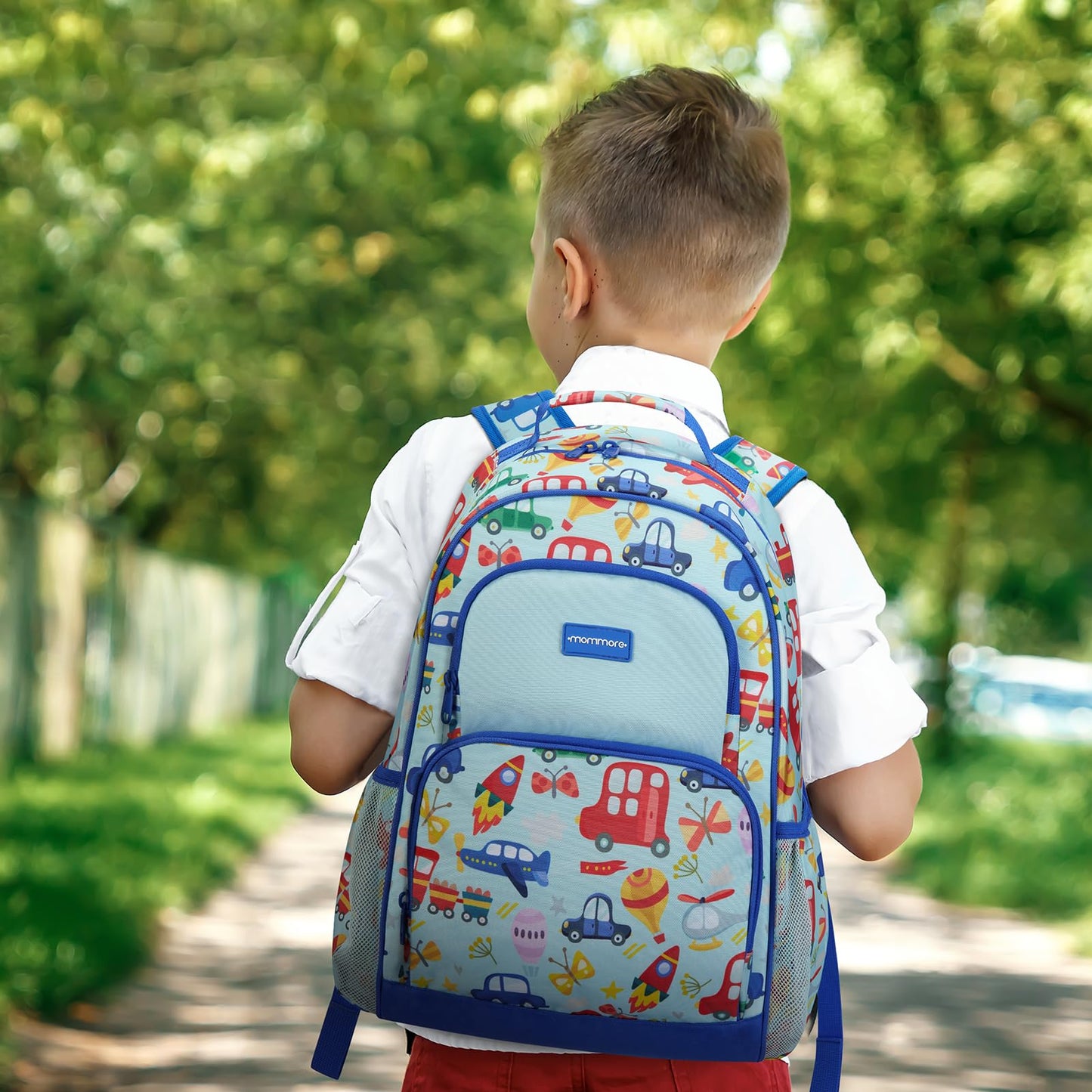 mommore Kids Backpack Set, Lightweight School Backpack for Kids Elementary Car Bookbag for Students with Chest Strap Water Resistant,3pcs blue