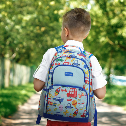 mommore Kids Backpack Set, Lightweight School Backpack for Kids Elementary Car Bookbag for Students with Chest Strap Water Resistant,3pcs blue