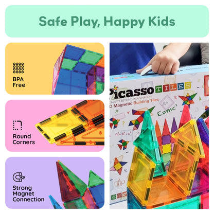 PicassoTiles 100 Piece Set 100pcs Magnet Building Tiles Clear Magnetic 3D Blocks Construction Playboards, Creativity Beyond Imagination, Inspirational, Recreational, Educational Conventional