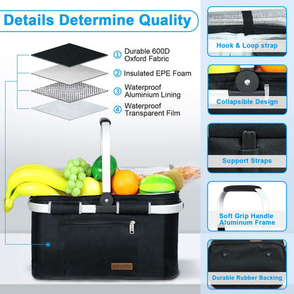 LIQING 35L Large Picnic Basket 2 Layers of Internal Pockets Leak-Proof and Insulated Folding, Internal Support Does Not House Warming Gifts New Home, Wedding Gifts for Couple