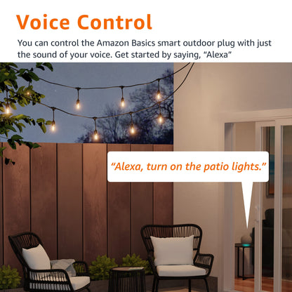 Amazon Basics Outdoor Smart Plug with 2 Individually Controlled Outlets, Works with Alexa Only, 2.4 GHz Wi-Fi, No Hub Required, Black