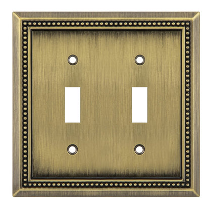 Henne Bery Sunken Pearls Heavy Duty Decorative Wall Plate Switch Plate Outlet Cover (Double Toggle, Antique Brass)