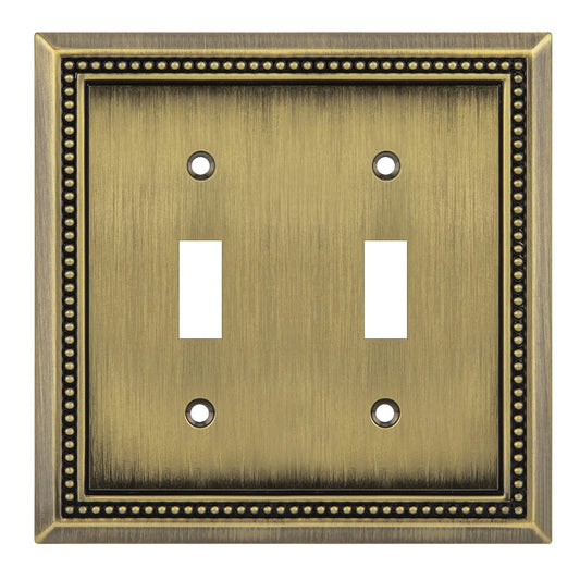 Henne Bery Sunken Pearls Heavy Duty Decorative Wall Plate Switch Plate Outlet Cover (Double Toggle, Antique Brass)