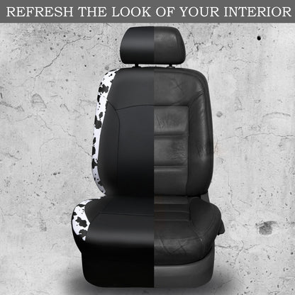 CAR-PASS Cow Print Car Accessories Sets Faux Leather Car Seat Covers & Cow Car Mats & Cow Steering Wheel Cover Seat Belt Pads Universal fit for SUV,Van,Saden,Truck Cute Automobile Interior Sets Women