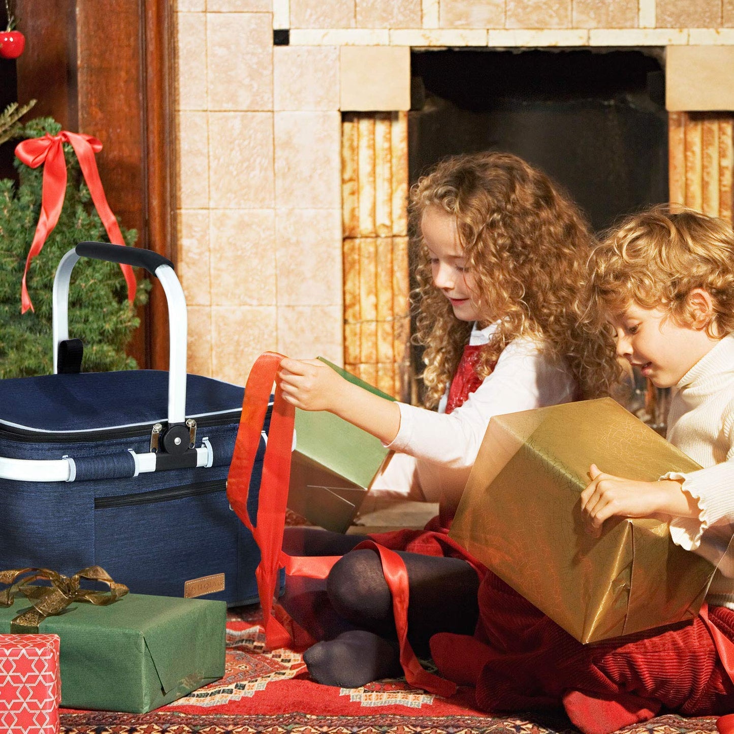 LIQING 35L Picnic Basket 2 Layers of Internal Pockets Leak-Proof and Insulated Folding, Internal Support Does Not Collapse for Women