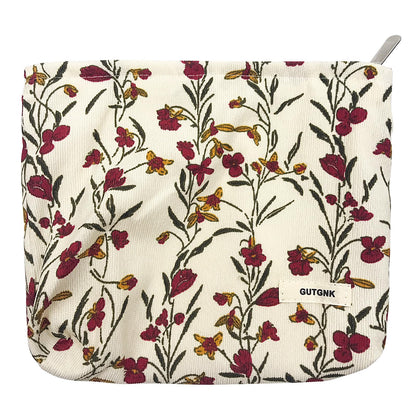 GUTGNK Corduroy Ladies Cosmetic Bag, Large Capacity Canvas Cosmetic Bag Travel Toiletry Bag Accessories Organizer, Morning Glory