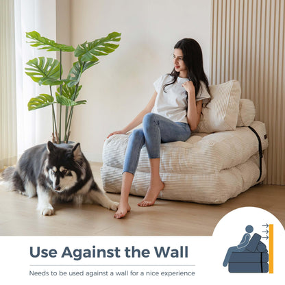 MAXYOYO Folding Sofa Bed, Convertible Sleeper Chair with Pillow Foldable Mattress with Back Support, Portable Fold Out Chair Bed Comfy Floor Sofa Lounge for Living Room Bedroom, Beige, Single