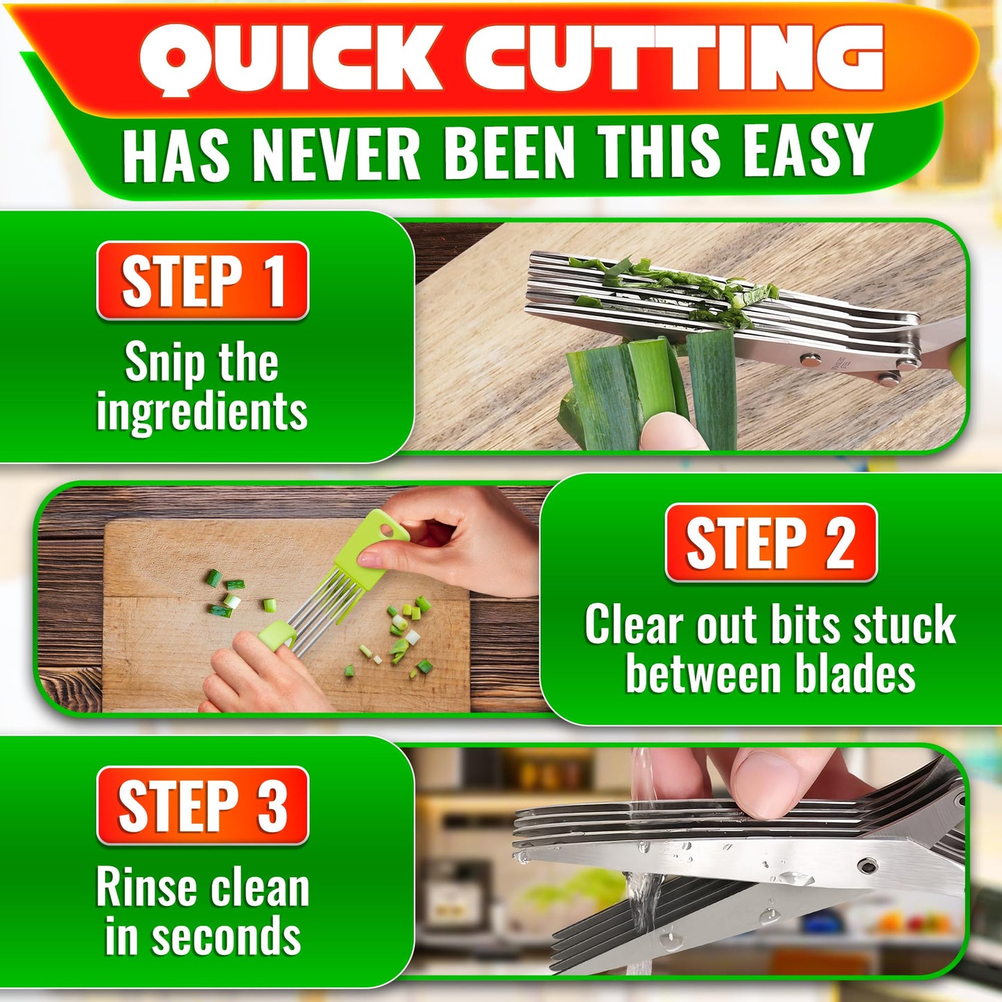 Herb Scissors with 5 Blades and Cover – Stainless Steel Herb Cutter for Fast & Precise Cutting, Compact, Easy-to-Store Design – Ergonomic Handle & Cleaning Brush for Quick and Comfortable Kitchen Prep