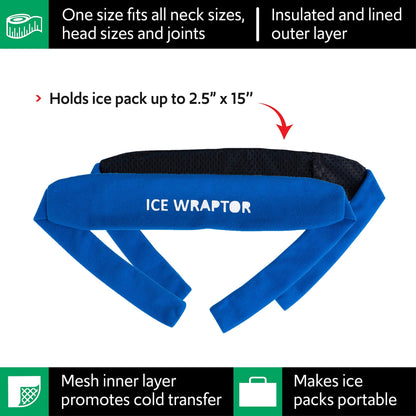 Ice Wraptor Bandana + 4 inserts:Just Add Water & freeze. Keep Neck, Head, oints Cool. Portable Ice Therapy for Pain Relief.Adjustable, Lightweight Comfortable- w/ 5 2.5"x15" Reusable Cryosheet Inserts