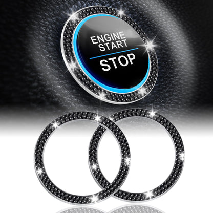 LivTee 2 PCS Crystal Double Rhinestone Car Engine Start Stop Decoration Ring, Bling Car Interior Accessories for Women, Push to Start Button Cover Sticker, Automotive Decals, Black