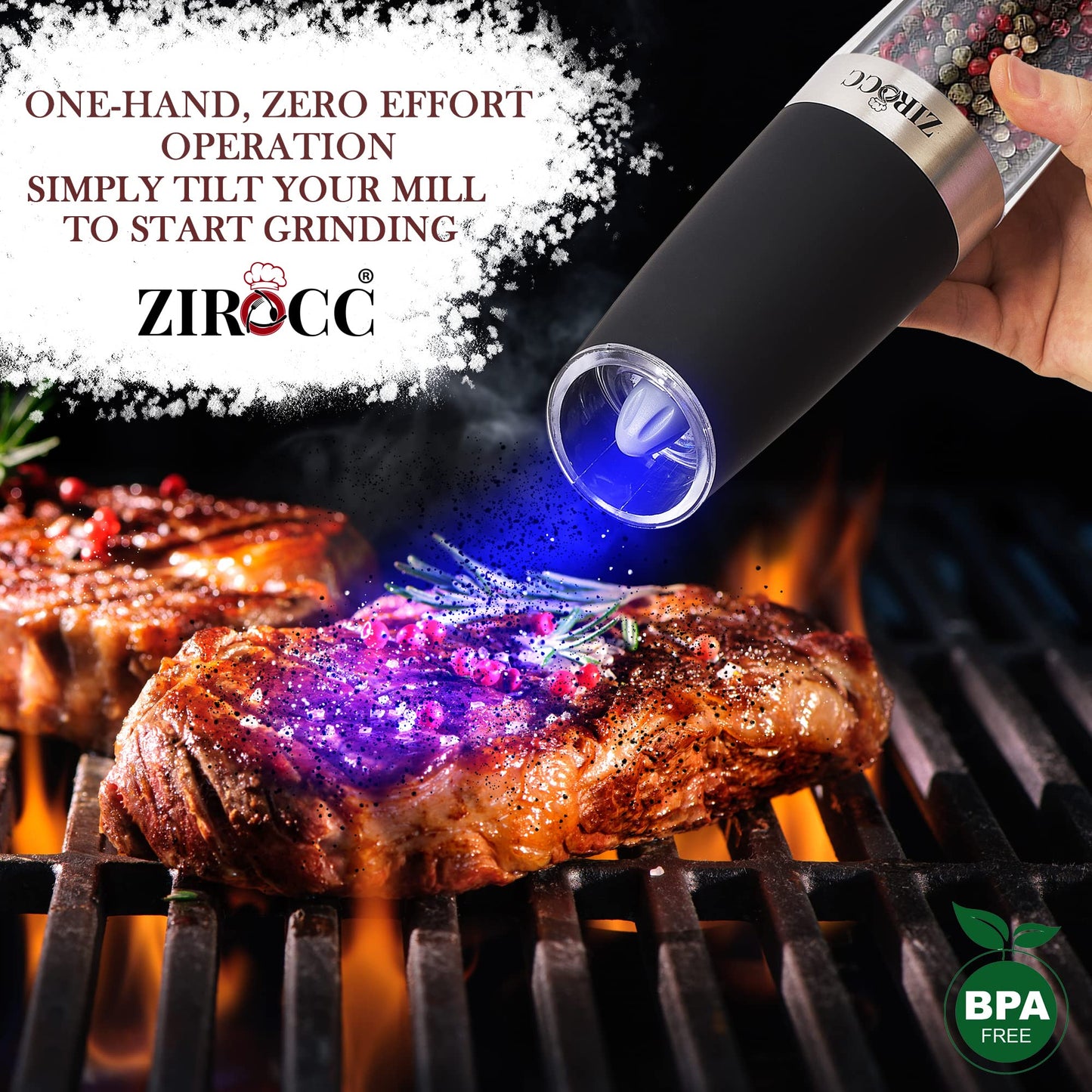 (2 Pack) Gravity Electric Salt and Pepper Grinder Set Battery Operated One Hand Automatic Operation, Adjustable Coarseness Mill Grinders Shakers LED Light, Kitchen Gadgets Gifts-Black