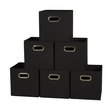 Household Essentials 80-1 Foldable Fabric Storage Bins | Set of 6 Cubby Cubes With Handles | Black
