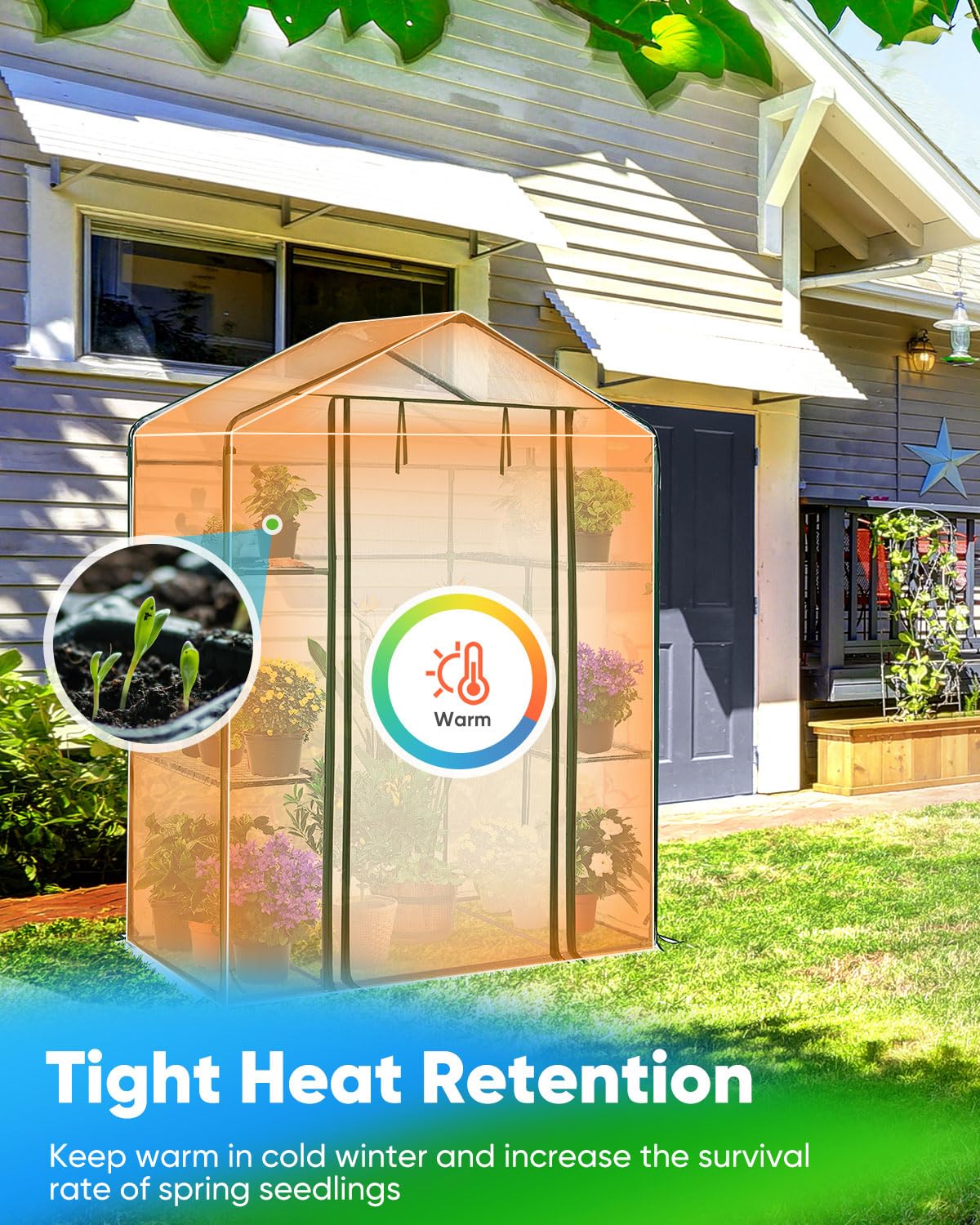 Quictent Greenhouse for Outdoors, Mini Walk-in Portable Flower Garden Plant Kit Outside, Heavy Duty 3 Tiers 4 Shelves Steel Frame & Durable Cover W/ Screen Door, 4.7x2.4x6.4 FT, Clear