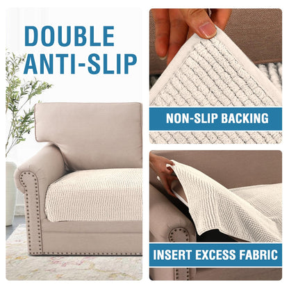 H.VERSAILTEX Plush Chenille Dog Bed Cover Thick Soft Sofa Cover for 3 Cushion Couch Anti Slip Couch Cover Furniture Protector for Dog, Pet, Cat (35" x 74", Ivory)