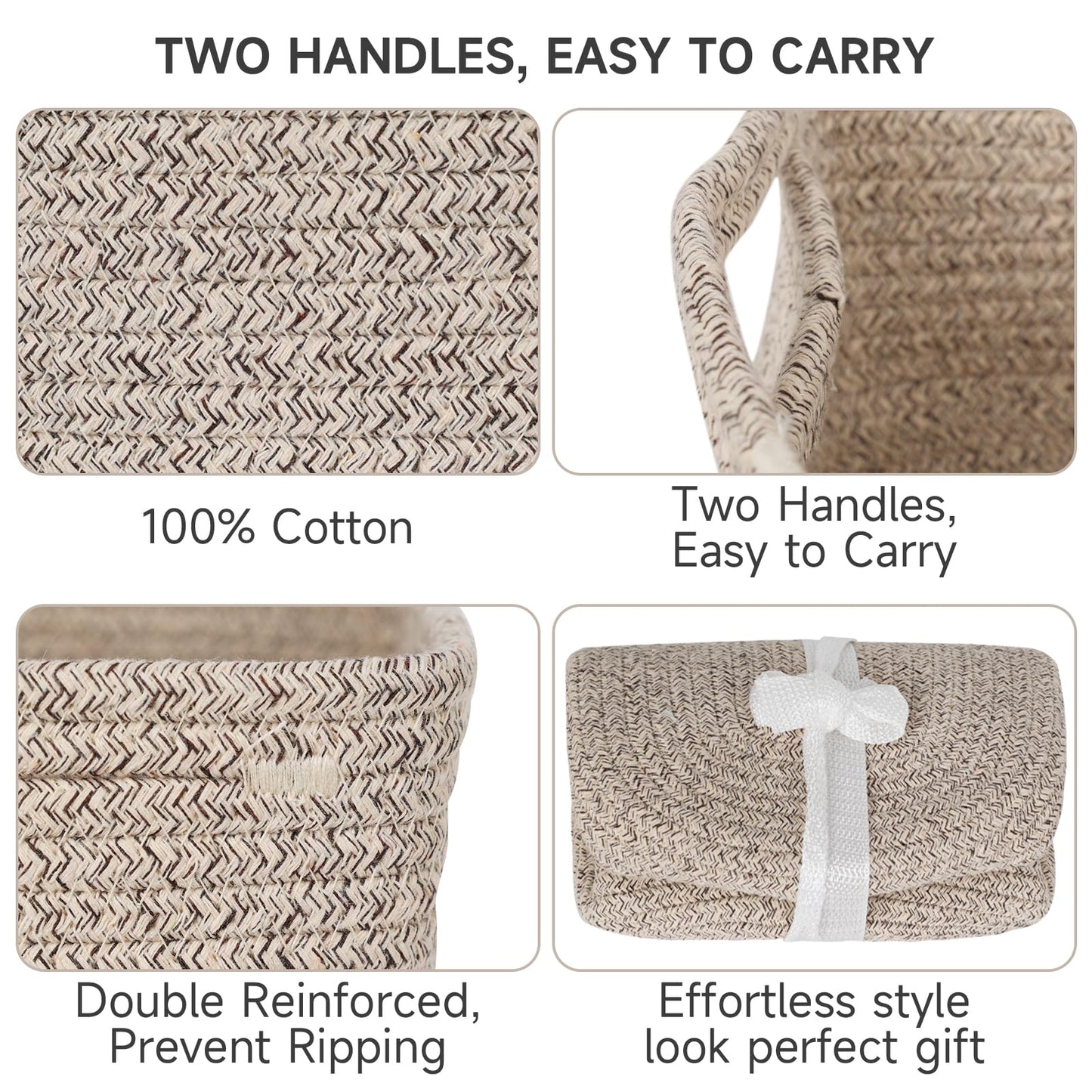 Maxuni 3-Pack Small Storage Baskets for Organizing | Woven Shelf Toy Basket | Rope Baskets for Gifts Empty | Closet Organizer Bins with Handles | Cube Decorative Box | 11.8×7.8×5.1” | Mixed brown