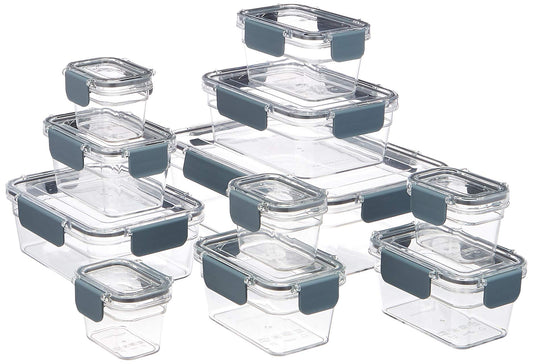 Amazon Basics Tritan Plastic Food Storage Containers - Tritan Plastic Locking, Air Tight, 11 Containers with Lids, 22 Pieces, Clear
