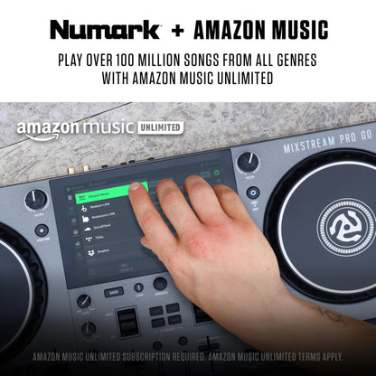 Numark Mixstream Pro Go Portable DJ Controller with Battery, Mixer with Stem Separation, Speakers, WiFi Streaming, Touchscreen, works with Serato DJ