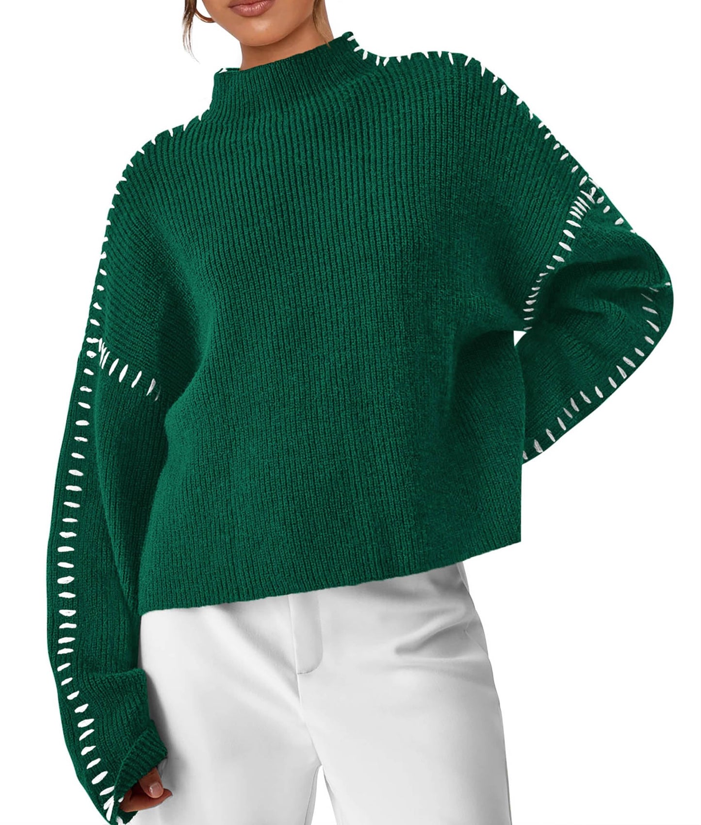 PRETTYGARDEN Women's Chunky Knit Sweaters 2025 Fall Long Sleeve Mock Neck Oversized Pullover Tops Winter Fashion Clothes (Dark Green,Medium)